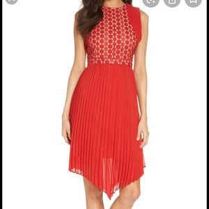 Nealea Pleated Sheath Dress-Red